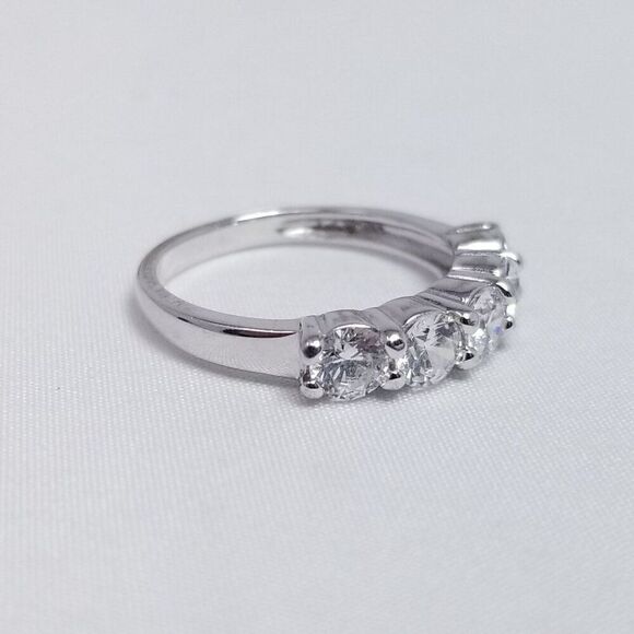 Vintage Sterling Silver Sparkly CZ Five Stone Stacking Band Ring, Size 6, Estate - Picture 3 of 10